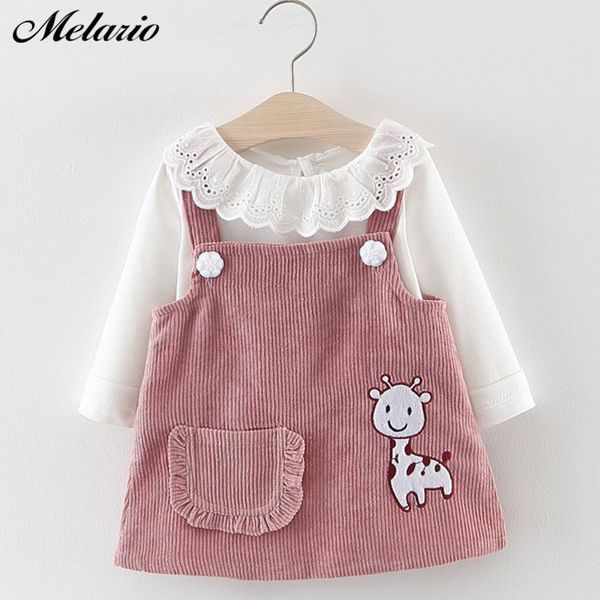 Melario Baby Mädchen Kleid Herbst Baby Mädchen Prinzessin Kleidung Nette Mädchen Langarm T-shirt Tops Cartoon Giraffe Kleid 2 stücke anzug LJ200827