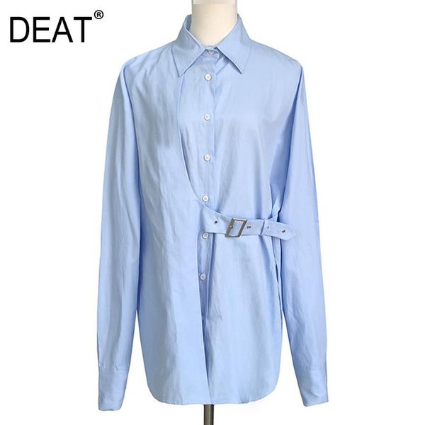 

women's blouses & shirts [deat] women blouse personality irregular lapel solid color long sleeve loose fit shirt fashion tide spring 20, White