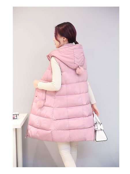 

2021 new women's fashion button fall winter quilted mid long hooded vest windbreak gilted wasitcoats outerwear dy95, Black;white