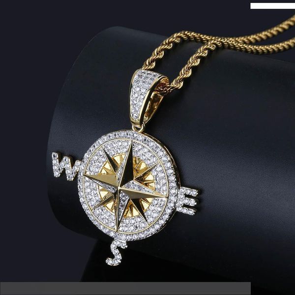 

hip-hop compass compass modeling personality pendant full of zircon man necklace accessories hiphop, Silver