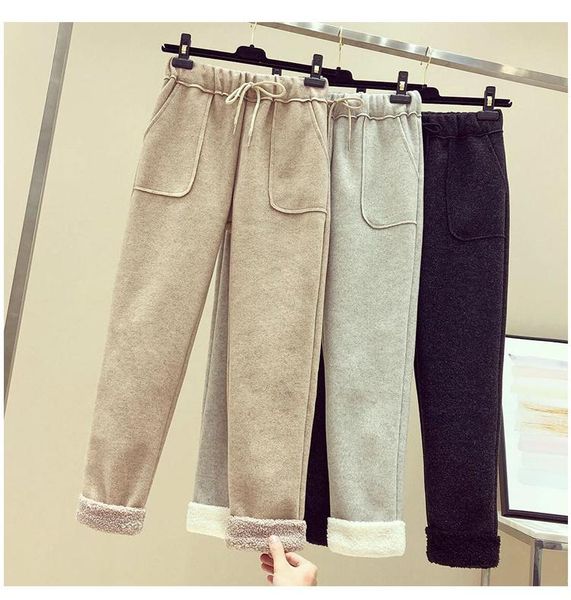 

women's pants & capris women female winter imitation lambs wool straight leisure radish haroun and feet tall waist nine points, Black;white