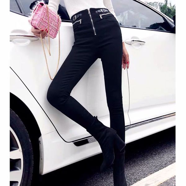 

2021 goth new women's high streetwear ladies style thin pants 8bpy, Black;white