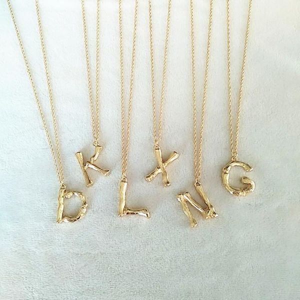 

3cm small gold hammered metal bamboo 26 letter alphabet a-z minimalist initial pendant necklace fashion twist chain neck jewelry, Silver