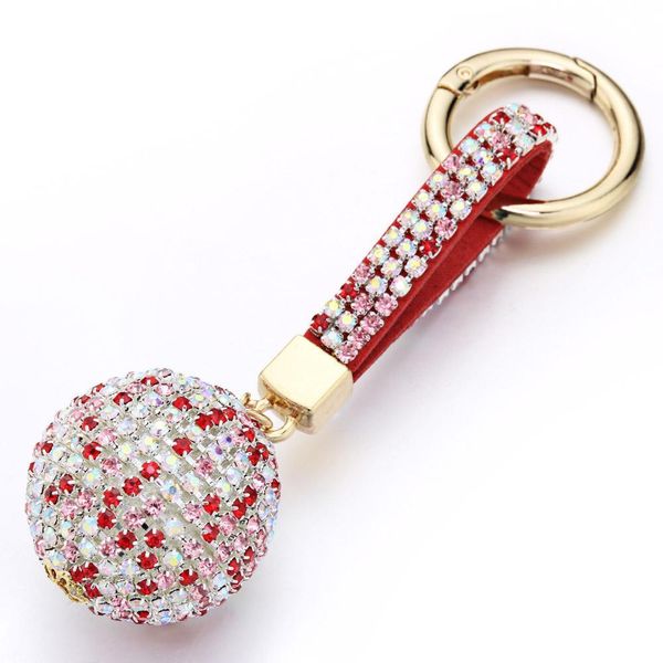 

full ball crystal keychain rhinestone leather strap handbag purse bag pendant charm keyring for car key chain k399 h jllgey, Red;blue