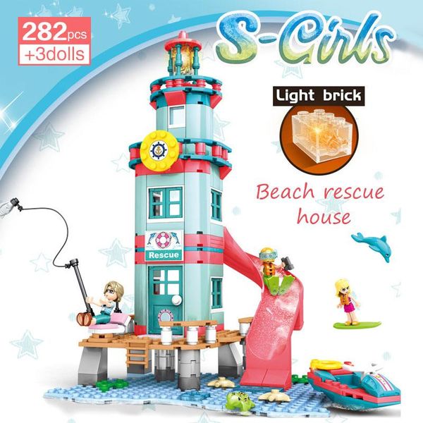 

282pcs city girl beach rescue hut lighthouse building blocks friends figures water boat fishing slide bricks toys children gift wmtorn