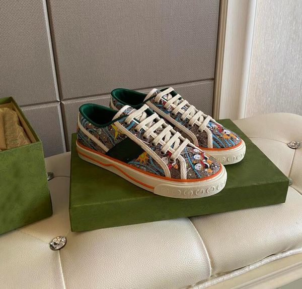 

2022 luxury designer tennis 1977 sneakers canvas shoes washed distressed denim ladies ace rubber sole embroidered vintage casual sneakers, Black