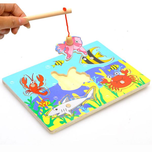 

new cute wooden magnetic fishing game & jigsaw puzzle board children toy