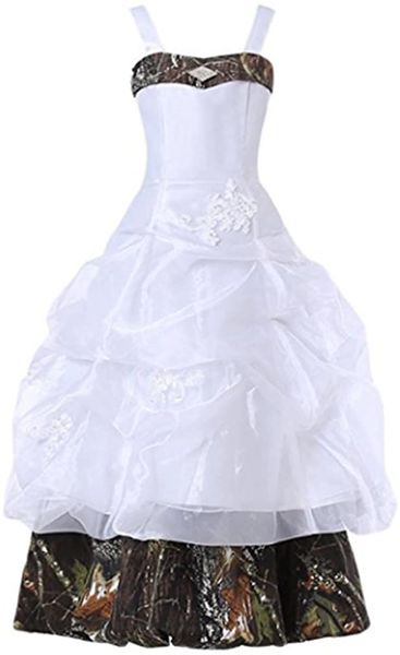 2021 Cinghie Camo Flower Girl Dress Abiti di sfera Appliques Piano-lunghezza Camouflage Bambini Ragazze Abiti da spettacolo Abito da prima comunione QC1594