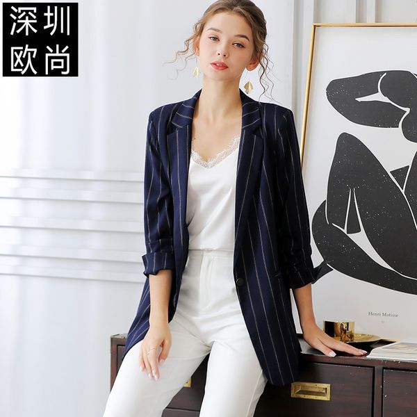 

2021 new autumn jacket style elegant young non-mainstream sense design thin striped professional w27o, White;black