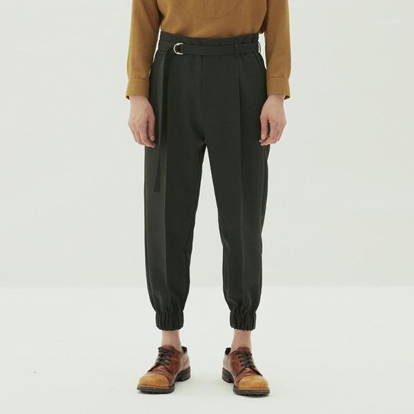 

2018 new men's clothing personality catwalk style elastic leg opening casual pants plus size costumes1, Black