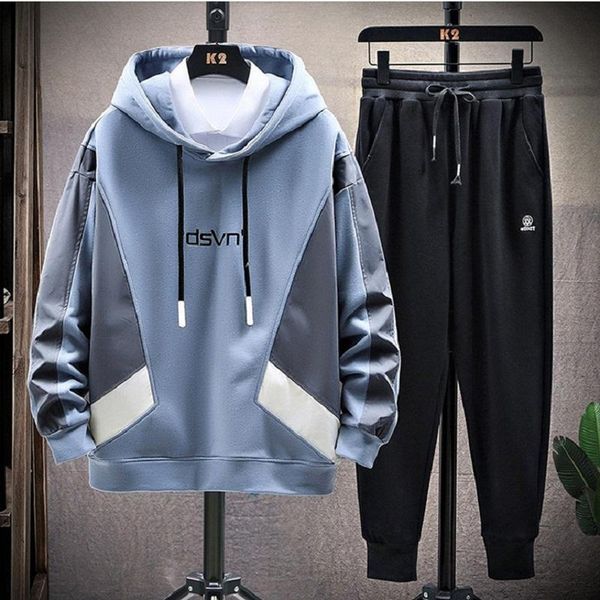 

casual tracksuit men new 2 pieces hooded sweatshirts spring autumn clothes pullover hoodies pants suit men's sets 3x6h, Gray