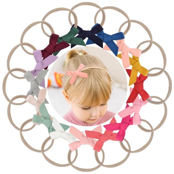 

16colors/lot children baby headbands headwear nylon elastic hair bows handmade boutique hairband turban headwear hair accessory q wmtdit