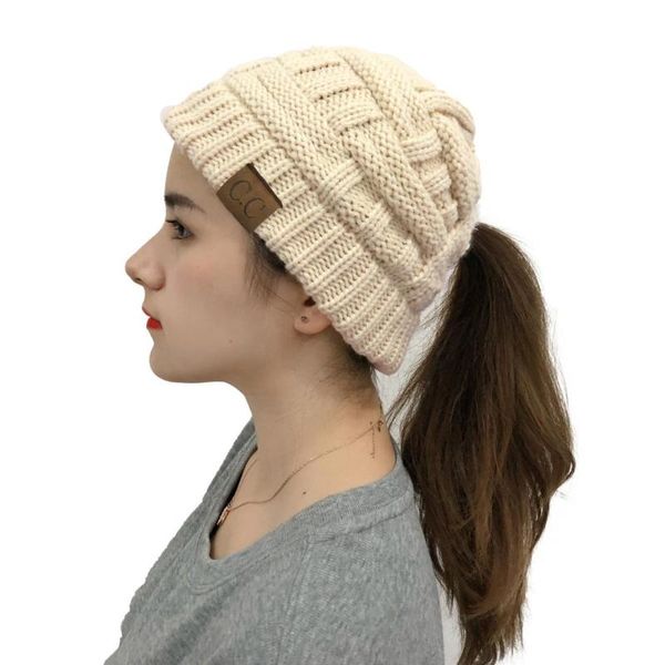 

beanie/skull caps female knitted hat convenient for ponytails winter autumn adults children warm comfortable cover head white black gray pin, Blue;gray