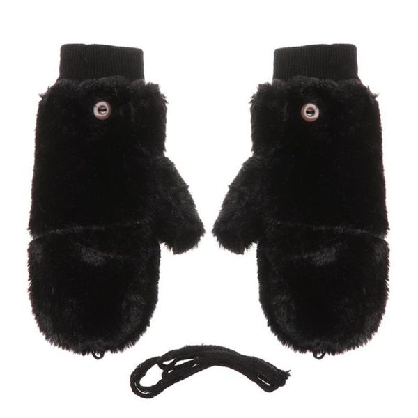 

five fingers gloves winter fashion plush faux fur women girls windproof stretch mittens thicken soft flip type hand warmer warm v t3v8, Blue;gray