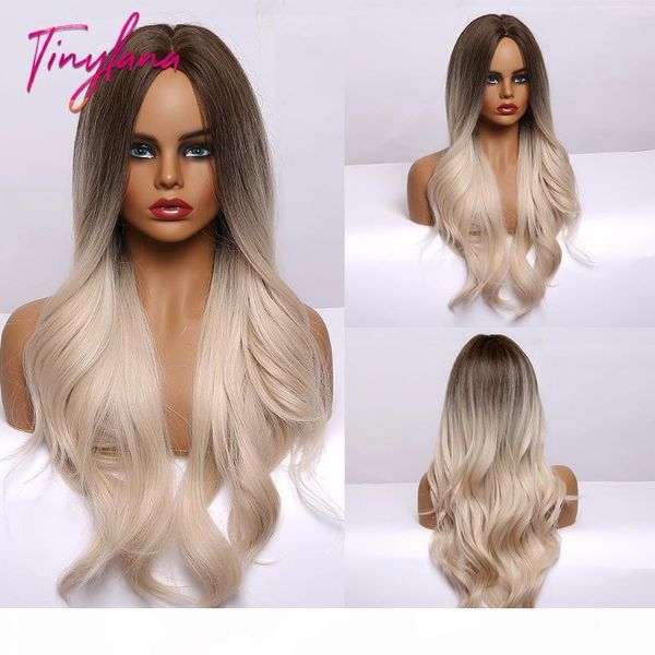 

tiny lana gradient платинового цвета сверхдолгой средней точка парики из синтетических ins волнистого стиля для америки женщины термостойког, Black