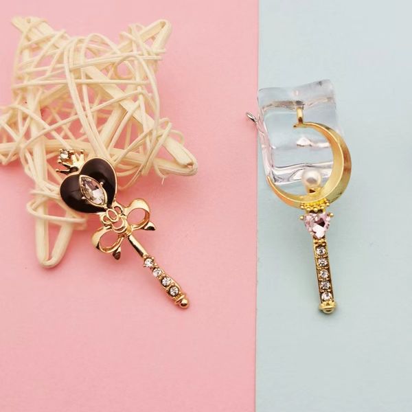 

10pcs rhinestone pearl heart bow moon magic wand alloy charms pendants jewelry diy necklace bracelet earrings keychain floating, Bronze;silver