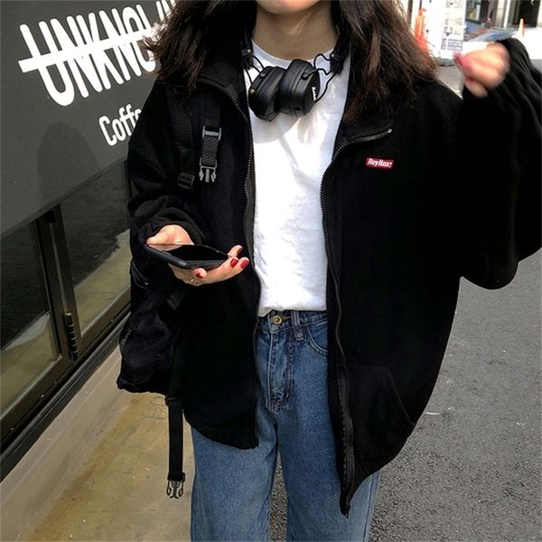 

2colors fashion women autumn winter letter hooded coats warm zipper jacket female turtleneck coat womens (f3852) y201012, Black;brown