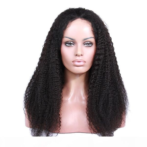 

glueless unprocessed shine virgin human hair natural color afro curly long full lace wig for sale, Black;brown