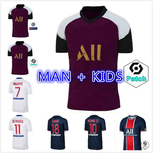 

maillots de oep 20 21 mbappe футбол трикотажные майки icardi nemar icardi marquinhos 2020 2021 new men kids kit jr футбольные рубашки hommes, Black;yellow