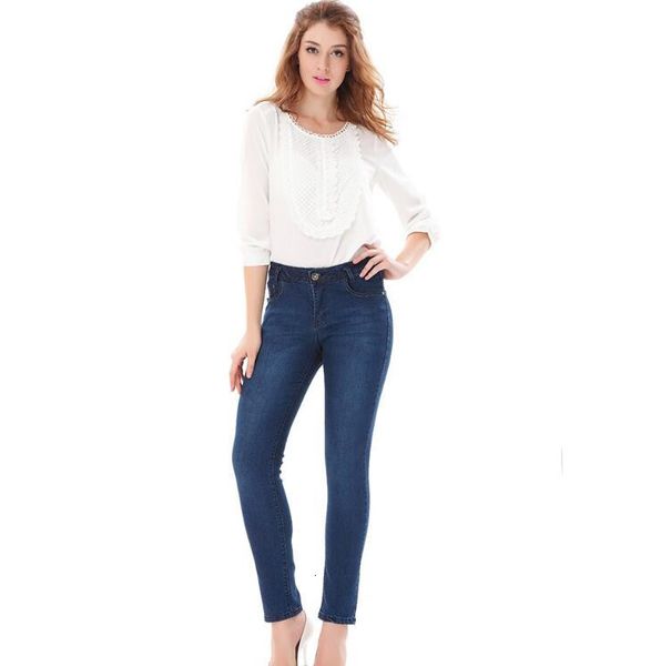 

for women with high waist elastic stretch mom washed female jeans denim thin vintage plus size pencil pants z5q3, Blue