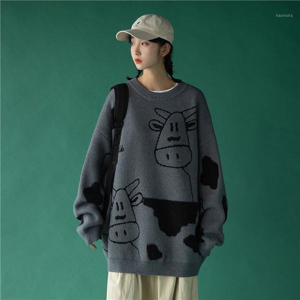 

traizxp autumn and winter new cow pick-up lazy wind round collar head knit sweater sweater schoolgirl a hundred loose ins tide.1, White;black