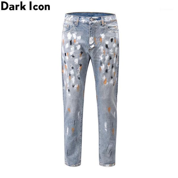 

dark hand painting high street jeans men denim pants1, Blue