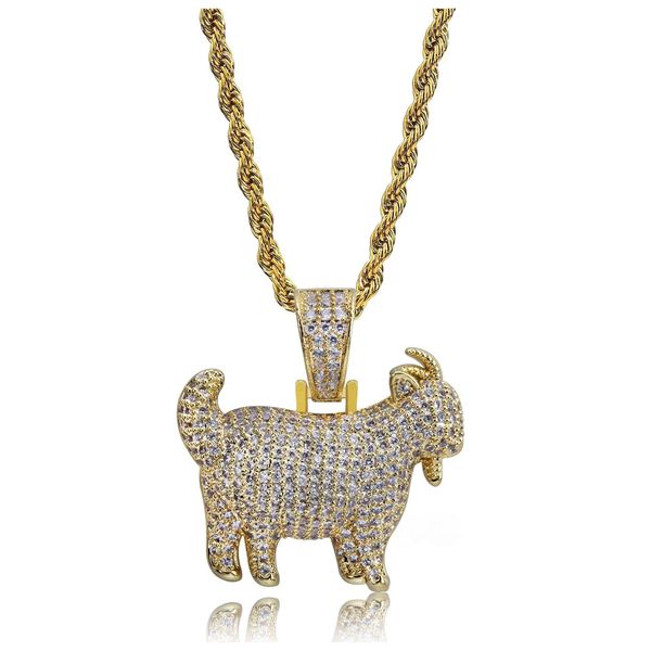 

hip hop iced out goat element pendant necklace micro paved cubic zircon animal necklace for wmtsnz luckyhat, Silver