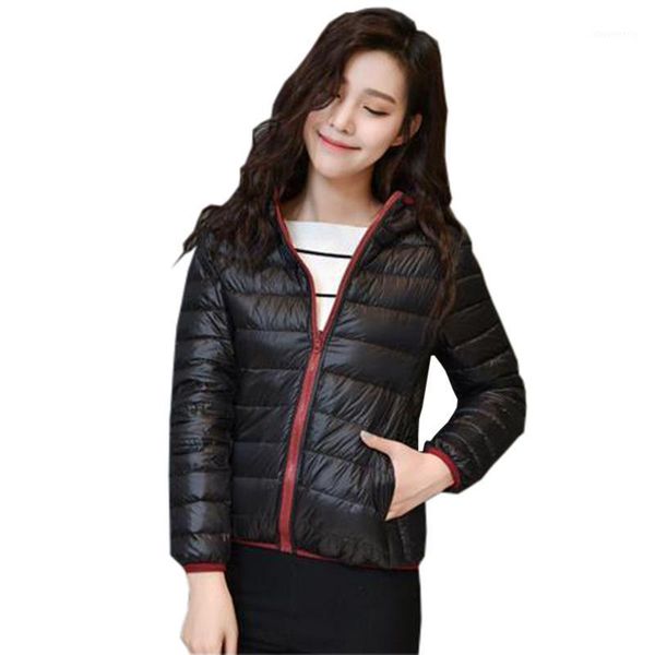 

double-sided wear down coat light thin white duck down short jacket hooded slim autumn winter lady parka casual jackets re01371, Black