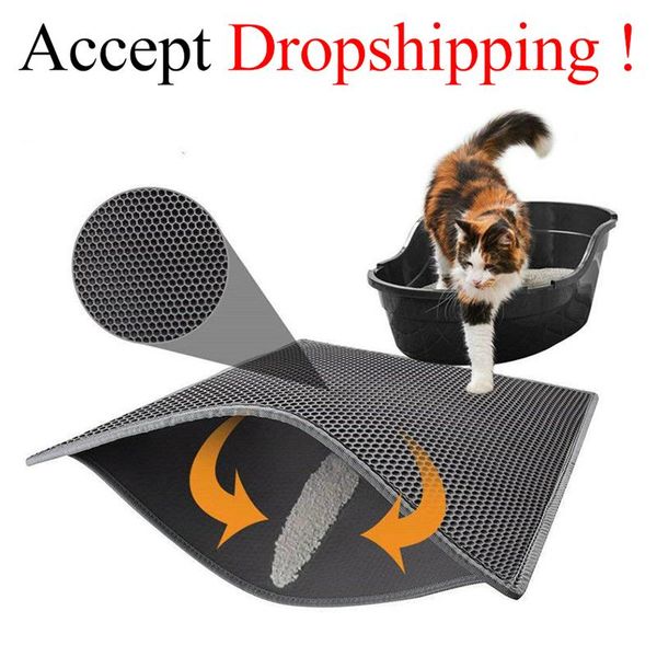 

cat litter mat - double layer pad - large flexible trapping for box pan-black and gray gift