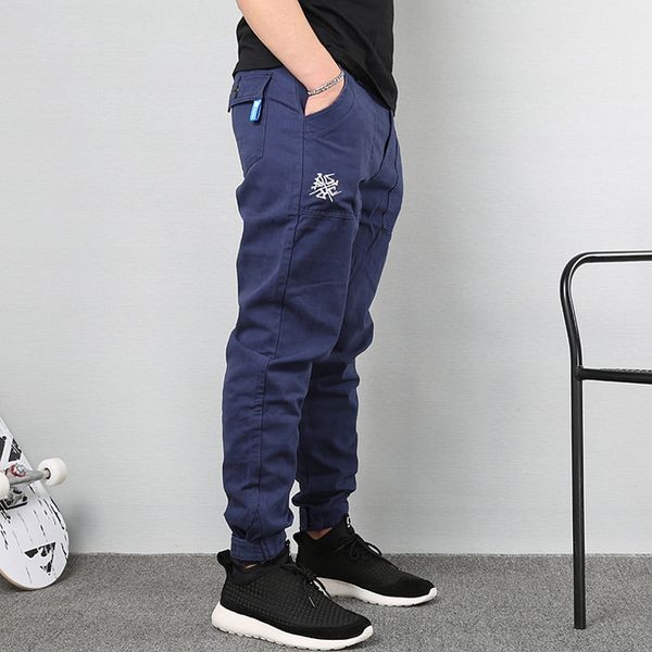 

2021 new fashion streetwear men jeans loose fit wide leg harem trousers embroidery designer casual cargo pants japanese hip hop joggers ens6, Blue