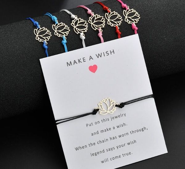 

make a card adjustable silver color new lotus flower pendant romantic 7 colors rope chain bracelet women