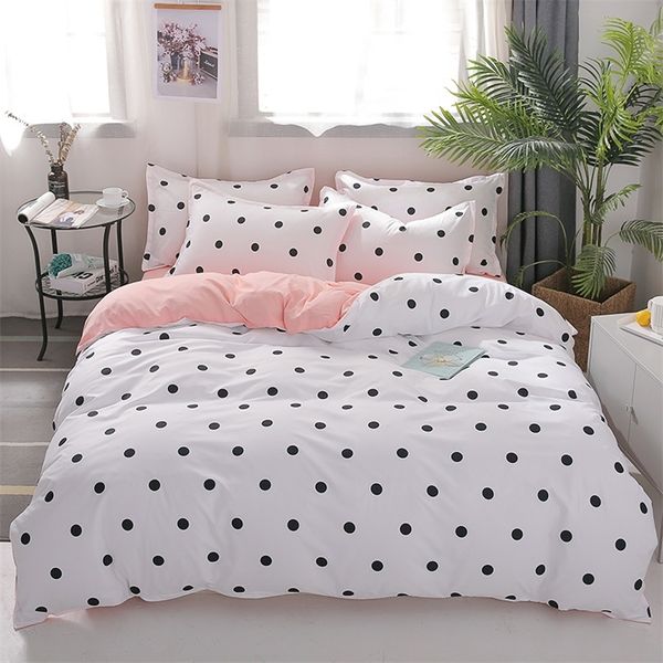 Set di copriletto di colore bianco Full Size Set di biancheria da letto stampata a pois neri per camera da letto per ragazze Queen King Size Copripiumino Set di lenzuola LJ200819