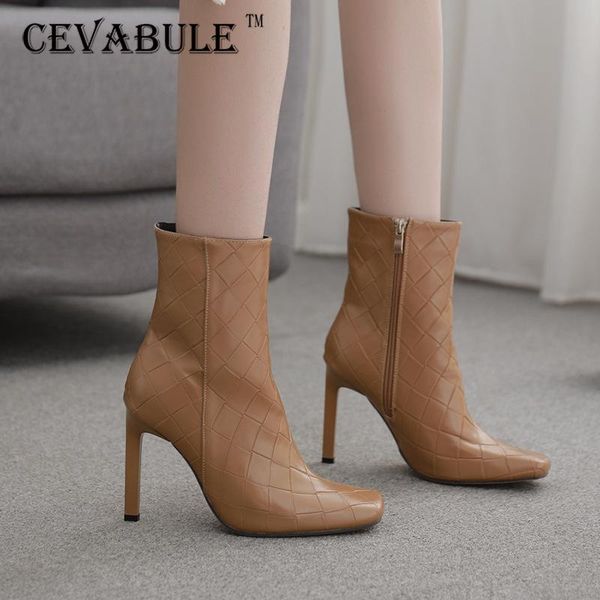 

cevablue winter women's shoes square toe stiletto boots 35-42 large size high heel short boots -96, Black
