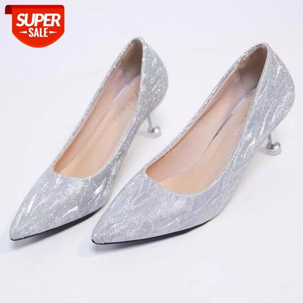 

fashion slip on pointed toe pu wedding party shoes for women rubber thin heels pumps summer sequined cloth zapato mujer #o89f, Black