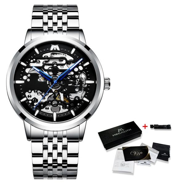 

megalith мужчины смотреть matic matical watch спорт водонепроницаемый светящийся повседневная бизнес механическая наручные часы relogio masc, Silver