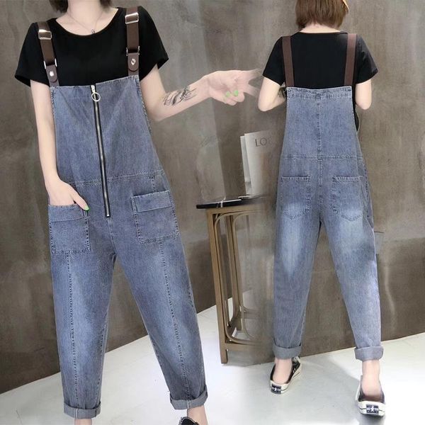

women denim overalls vintage 2020 plus size blue loose casual zipper ladies jeans romper baggy jeans womens fy174