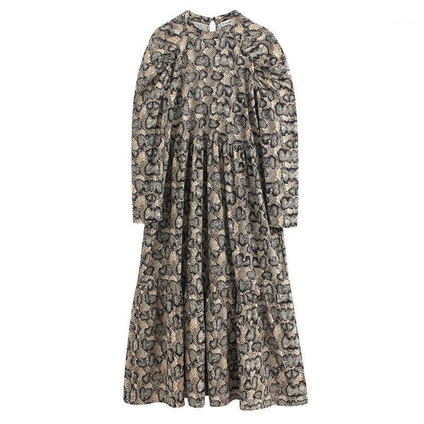 

vintage women dress spring 2020 new fashion animal snake prints long sleeve modern lady long dresses1, Black;gray