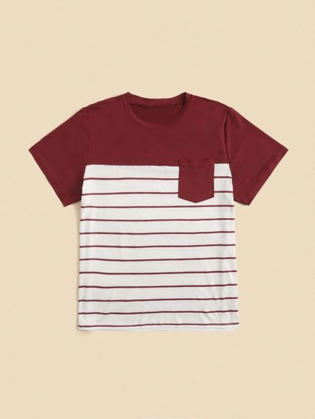 

men 1pc striped patched pocket tee l7l2#, White;black