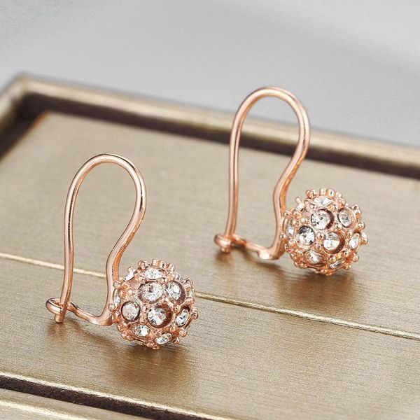 

zhouyang drop earrings for women classic style lucky crystal ball rose gold silver color party wedding gift fashion jewelry e688