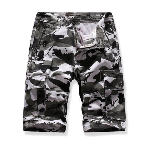 

2019 summer new leisure camouflage pocket multi color tooling shorts capris men's middle pants, White;black
