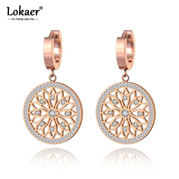 

hoop & huggie lokaer original design stainless steel flower rattan disc earrings jewelry trendy cz crystal for women girl e19269, Golden;silver