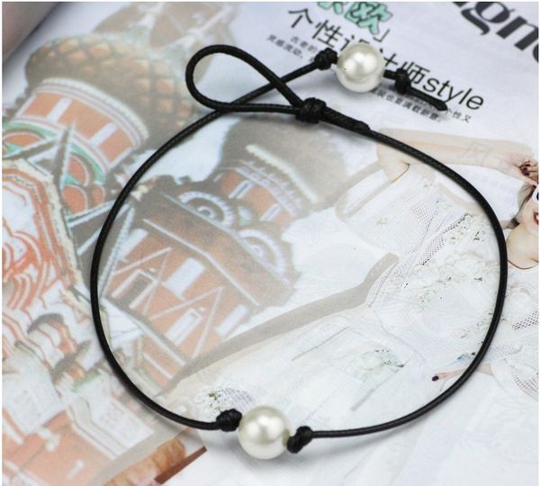 

leather beautywomen jewelry rope fashion chokers handmade pearl pendant necklace imitation natural freshw, Silver