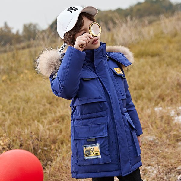 

Children's down jacket boys long 2020 new foreign male big children white duck velvere thickening coat one generation, Blue;gray