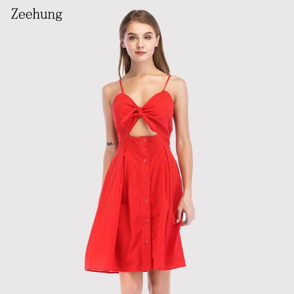 

fashion trend sling dew umbilical single-breasted dress female 2019 summer v-neck bow spaghetti strap dress1, Black;gray