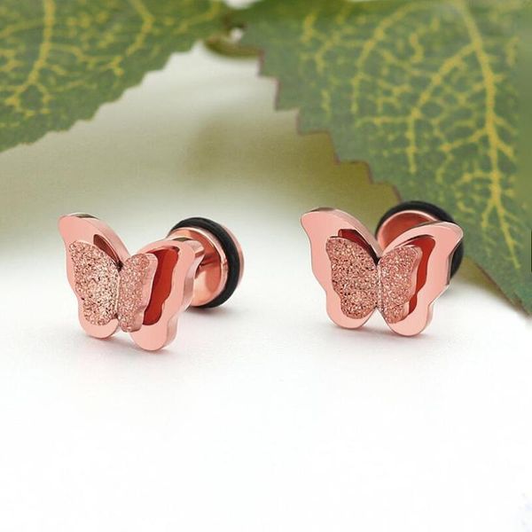 

2020 new butterfly earrings rose gold color stainless steel stud earrings for women child frosted butterfly cartilage ear studs, Golden;silver