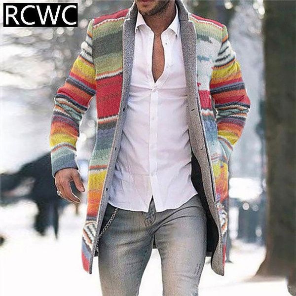 

men's woolen coat 2020 autumn winter new fashion casual slim comfortable warm single-breasted rainbow printed jacket windbreaker, Black