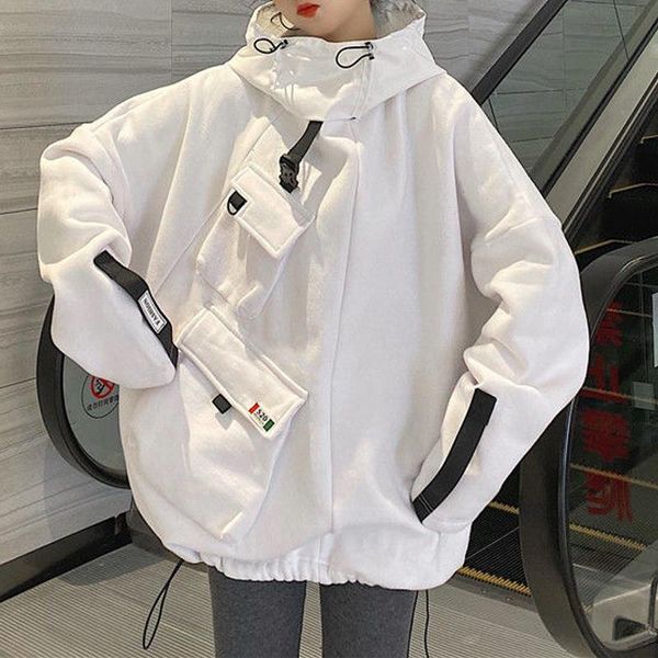 

women's hoodies & sweatshirts women solid color full sleeve pocket fleece hooded sweatshirt pullover autumn hip hop female oversize swe, Black