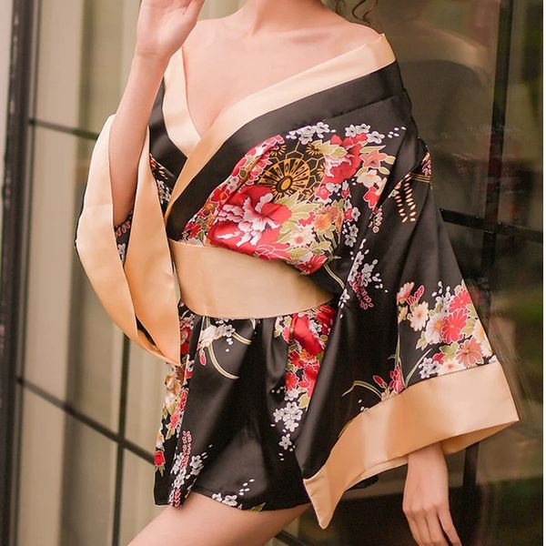 

japanese lingerie pajamas nightgown printing uniform womens lingerie japan kimono game cosplay uniform nightwear, Red;black