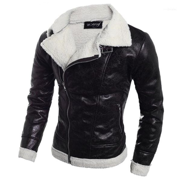

fashion men's autumn winter warm fur liner lapel leather zipper outwear coat jackets big size quality11, Black;brown