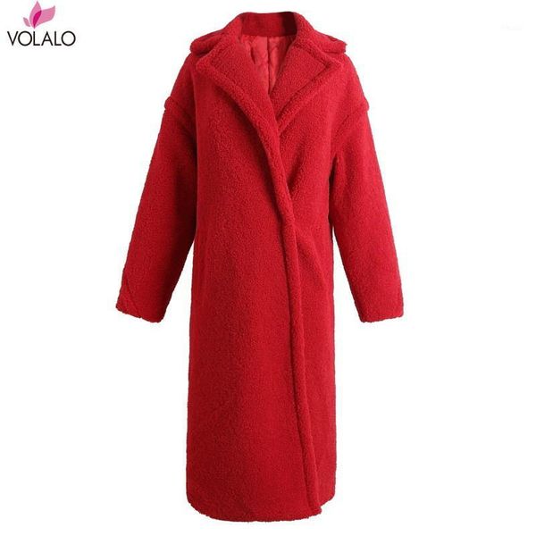 

volalo long winter jacket women large wool fur hooded coat parkas outwear woolen lining fashion brand woman clothes1, Black